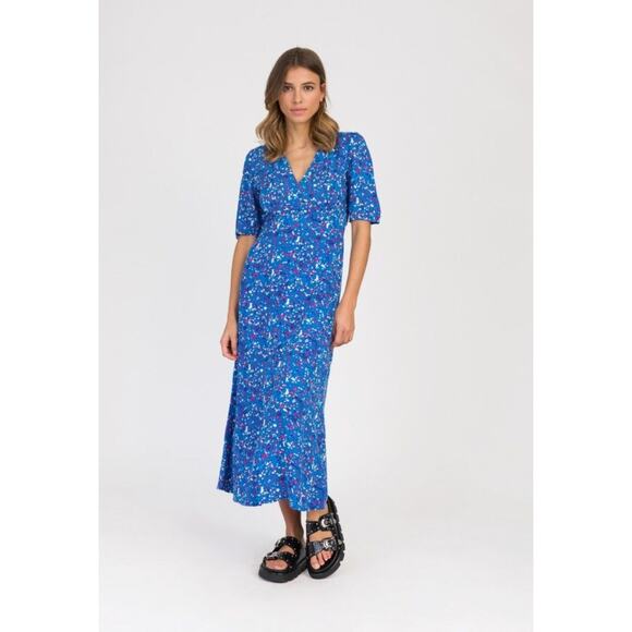 ANGE An'ge Blue Patterned Geometric Onessy Midi Dress Women's Size Small - Picture 7 of 7
